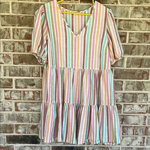a.n.a.Striped Multicolor Plus Size Teired Dress
